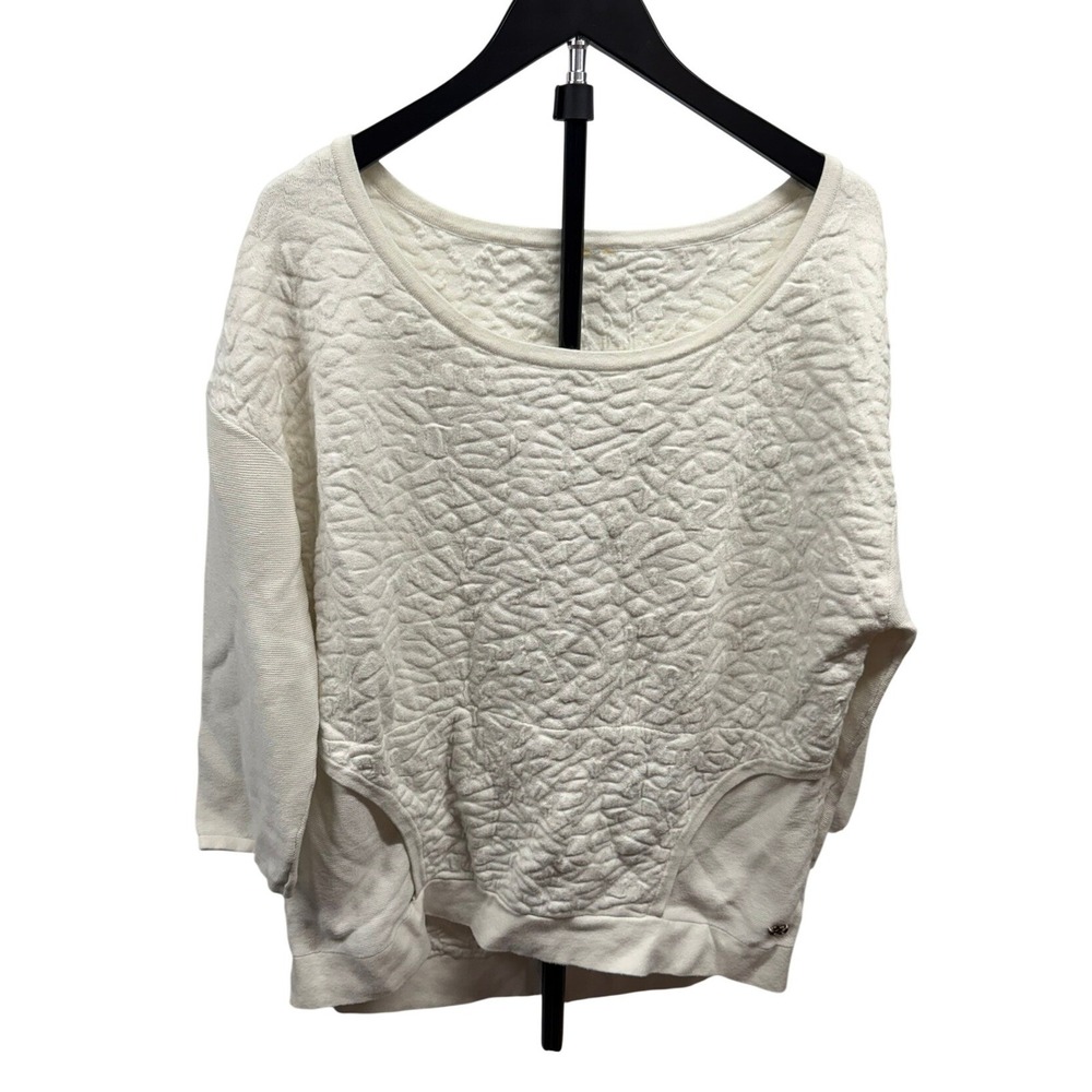CALIA Women's XL Scoop Neck Quilted Knit 3/4 Sleeve Sweater in Pure White